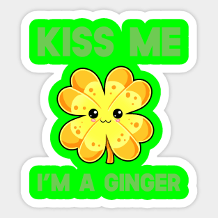 St Patricks Day Kiss Me I'm A Ginger Kawaii Cute Clover Sticker